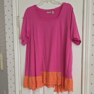 Brand New Logo/Lori Goldstein Pink And Orange Lace Tunic Size XL Read Below